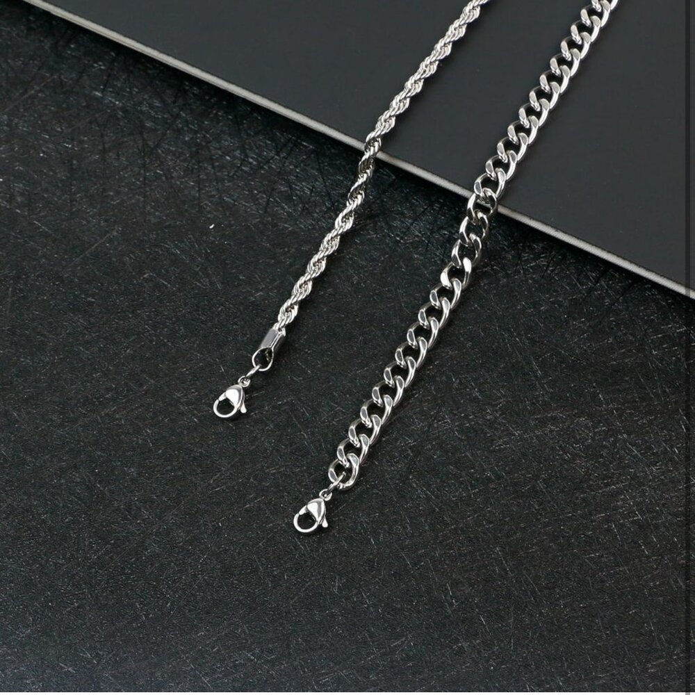 Silver Cuban Chain Bracelet Set, Waterproof Stainless Steel, Adjustable - Picture 9 of 9